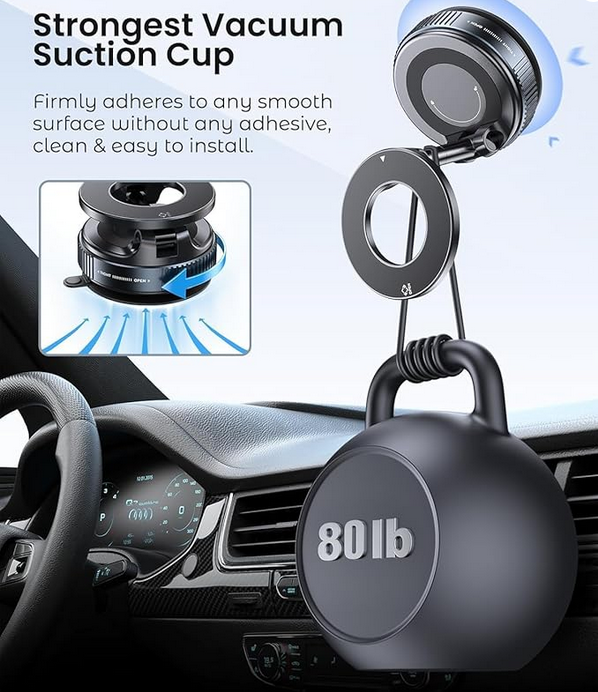 360° Vaccum Magnetic Phones Holder| Strong Suction Mount for Dashboard
