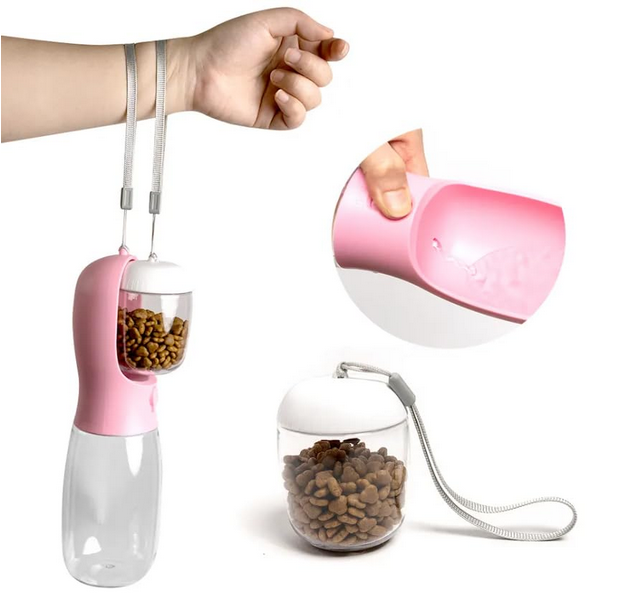 Dog Water Bottle | 2 in 1 | Leak Proof Portable Pet Water Bottle with Food Container